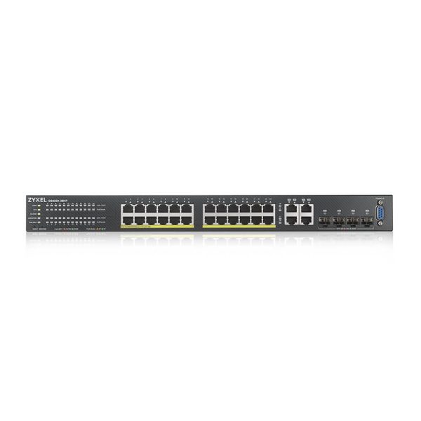 Суич ZyXEL GS-2220-28HP, 24 портов Layer2+, 24x Gigabit PoE + 4x Gigabit combo (RJ45/SFP), Управляем 2