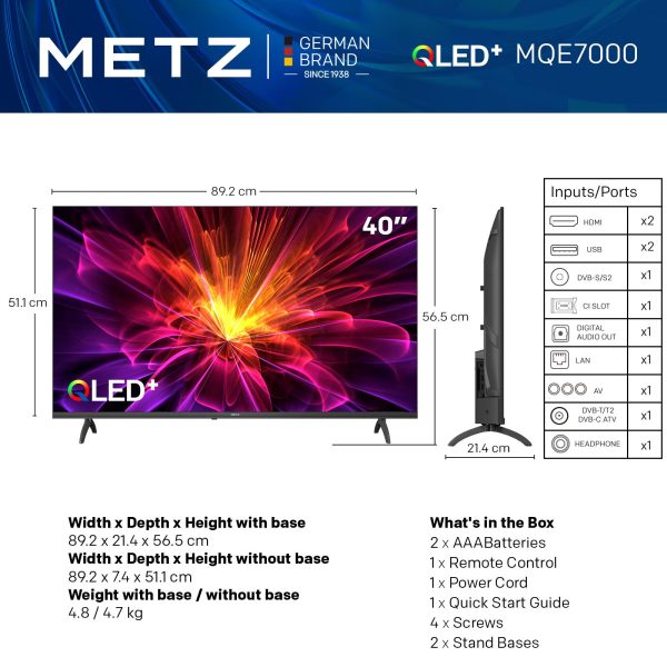 Телевизор METZ 40MQE7000, 40"(100 см), QLED, Google TV, FND, 60Hz 2