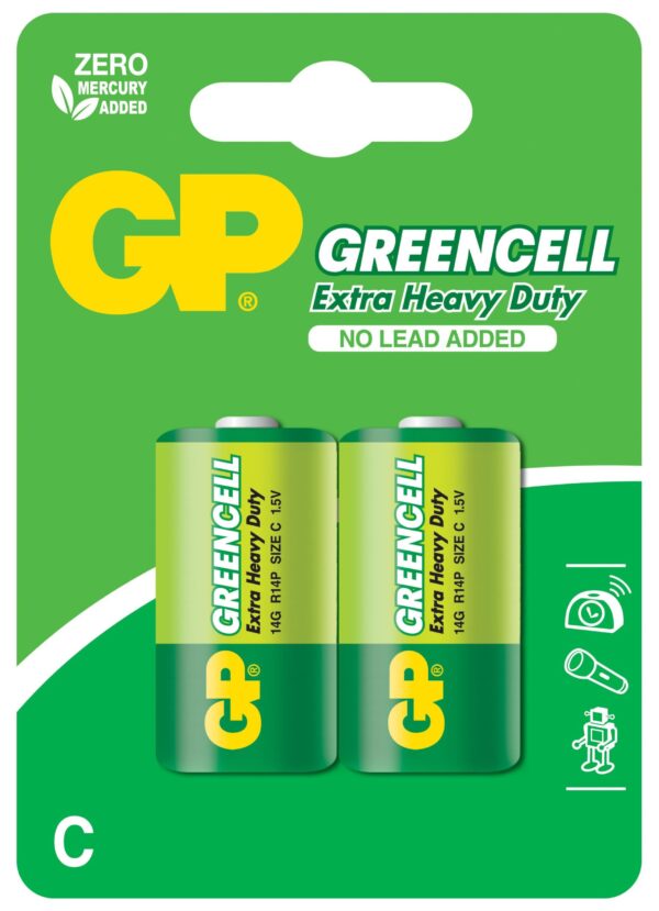 Цинк карбонова батерия GP R14 14G-U2 Greencell, 2 бр. в опаковка, BLISTER, 1.5V 1