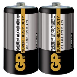 Цинк карбонова батерия SUPERCELL 13S-S2, R20, 2 бр. в опаковка/ shrink, 1.5V 1