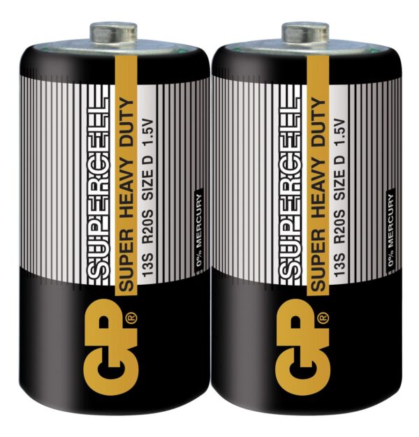 Цинк карбонова батерия SUPERCELL 13S-S2, R20, 2 бр. в опаковка/ shrink, 1.5V 1