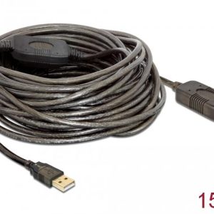 Удължителен кабел DeLock, USB-A женско - USB-A мъжко, USB 2.0, 15 м, Черен 1