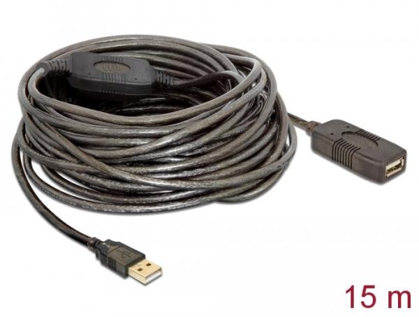 Удължителен кабел DeLock, USB-A женско - USB-A мъжко, USB 2.0, 15 м, Черен 1