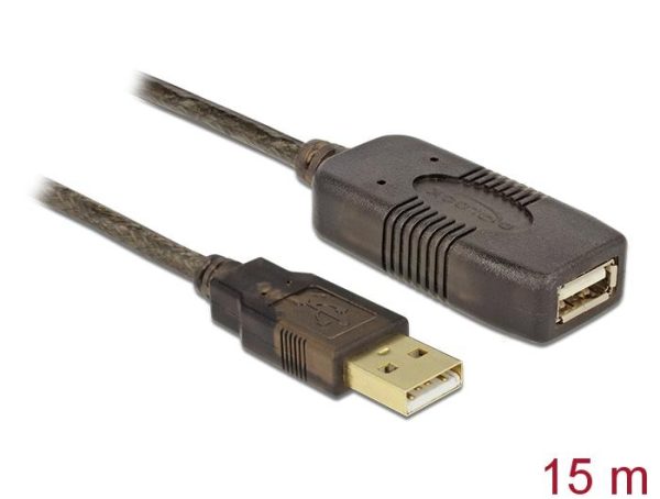 Удължителен кабел DeLock, USB-A женско - USB-A мъжко, USB 2.0, 15 м, Черен 2