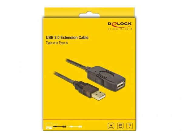 Удължителен кабел DeLock, USB-A женско - USB-A мъжко, USB 2.0, 15 м, Черен 4