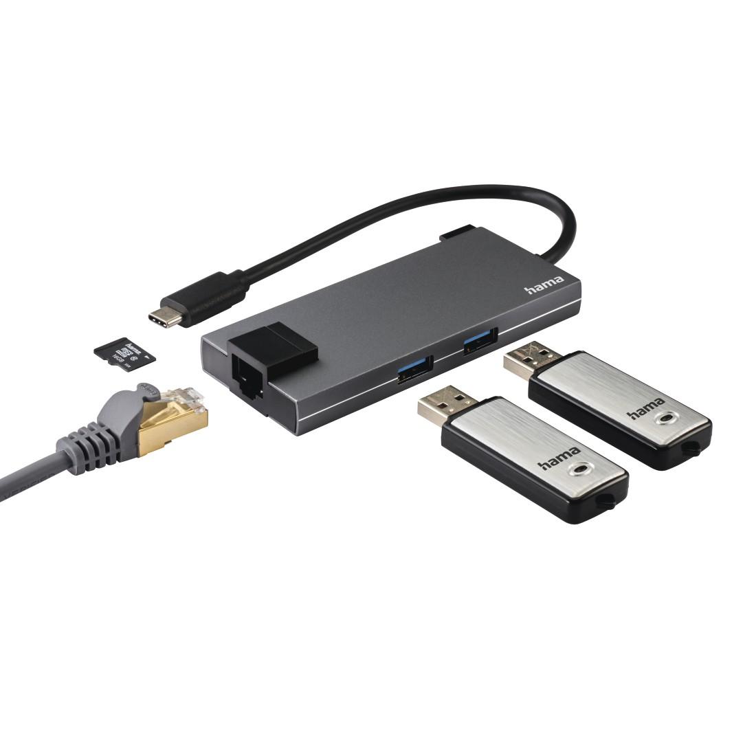 USB-C хъб, 5-портов, 2 x USB-A, 1 x USB-C, 1 x HDMI, 1х LAN, Сив 2