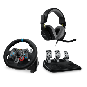 Волан Logitech Driving Force G29 PS3/PS4/PS5/PC в комплект с геймърски слушалки Astro A10 1