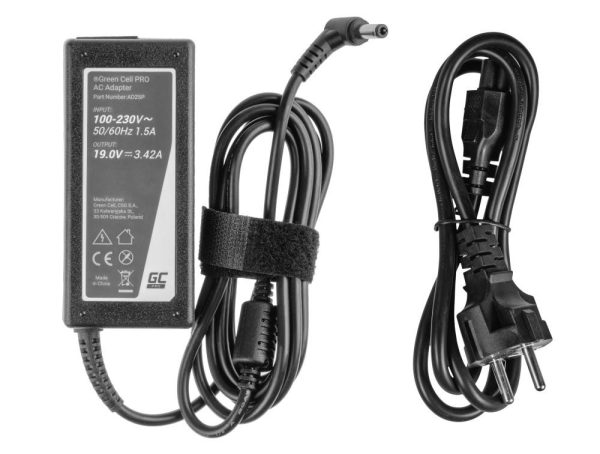 Захранване за лаптоп GREEN CELL, PRO Charger / AC Adapter 19V 3.42A 65W for Asus R510C R510L R556L X550C X550L Toshiba Satellite C650 L750 5.5mm-2.5mm 3