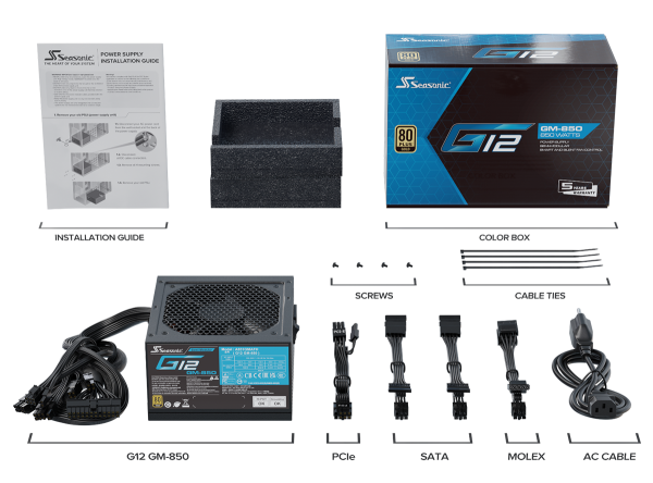 Захранващ блок Seasonic G12 GM-850, 850W, 80+ GOLD 5