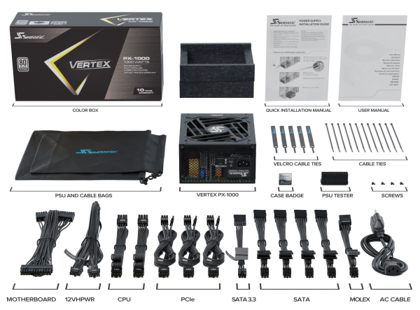 Захранващ блок Seasonic VERTEX PX-1000, 1000W, 80+ Platinum 7