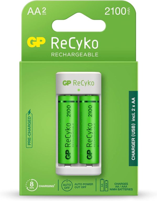 Зарядно GP BATTERIES E211 + 2 * 2100mAh AA, За 2 броя, NiMH 1