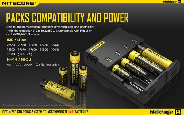 Зарядно у-во NITECORE i4, Universal Charger, LiIon & NIMH, 18650, CR123; AA, AAA, C, D 3