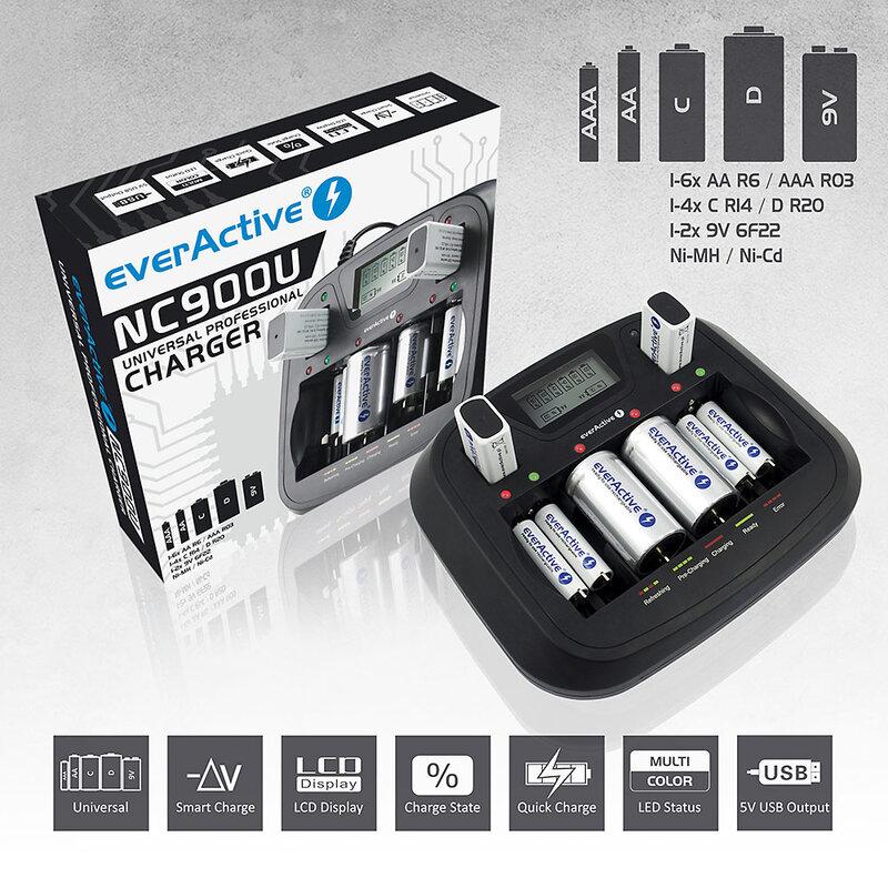 Зарядно у-во Universal Charger NIMH R6,03,14,20,22 с микропроцесор NC900U EVERACTIVE 2