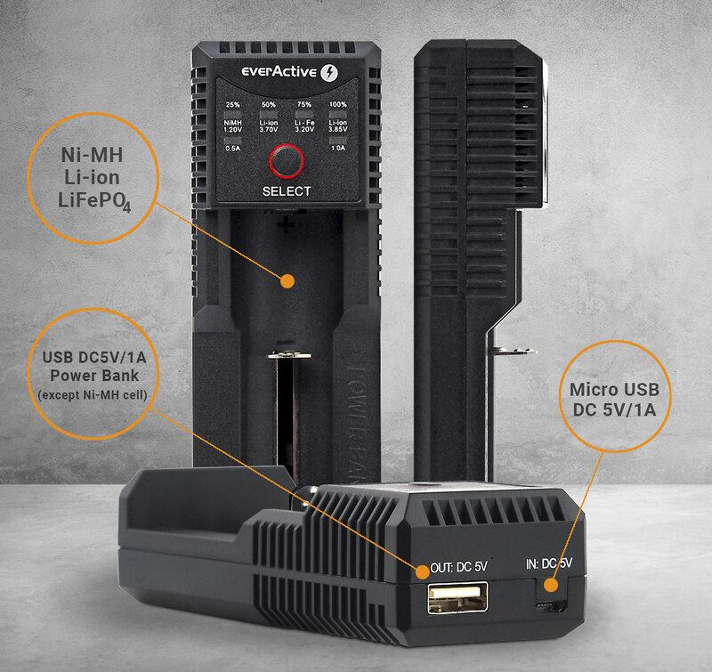 Зарядно устройство за LiIon/NiMh батерии 3,7v/1.2v универсално 1 гнездо USB micro UC-100 EverActive 5