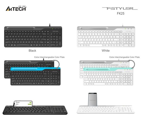 Жична клавиатура A4tech Fstyler FK25, Стойка за телефон, Кирилизирана, Черна 5