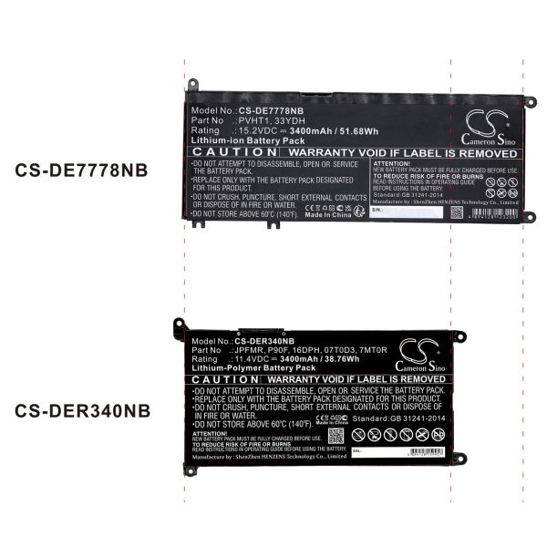 Батерия  за лаптоп  Dell Inspiron13MF Pro-D1508TS, Inspiron 14 5485, Vostro 15 5581, 01VX1H 11,4V 3400mAh CAMERON SINO 5