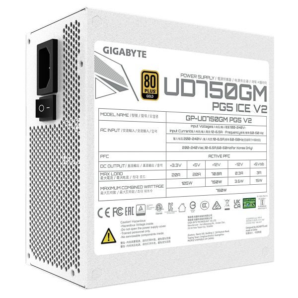 Захранващ блок Gigabyte UD750GM PG5 ICE 750W, 80+ Gold PCIe 5.1 6