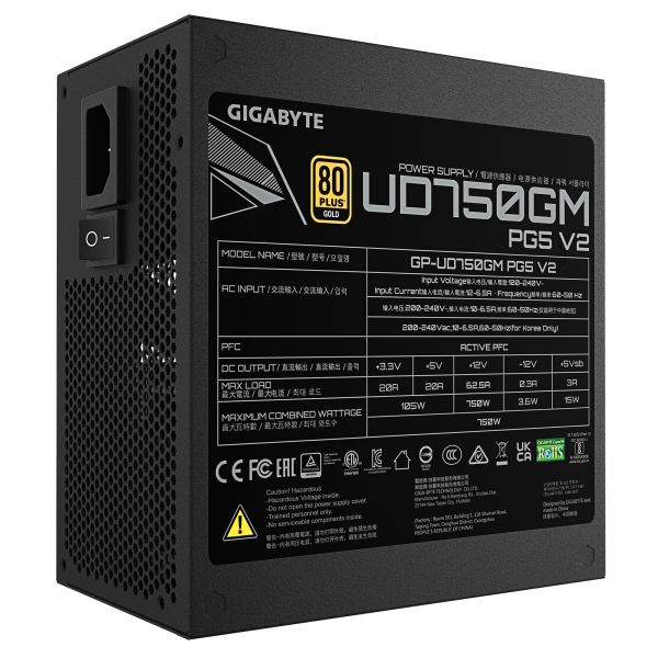 Захранващ блок Gigabyte UD750GM PG5 V2 , 750W, 80+ GOLD, PCIe 5.1 6