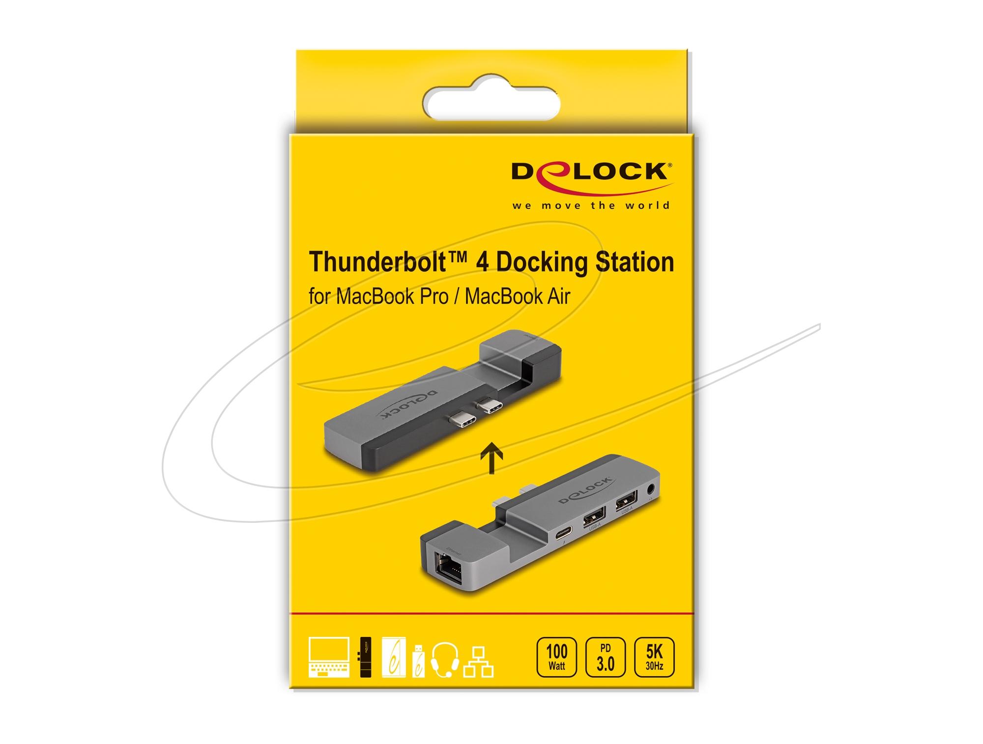 Докинг станция Delock for MacBook Pro / MacBook Air Thunderbolt™ 4, 5K Резолюция / 100 W PD / 10 Gbps Hub / LAN / Audio 4