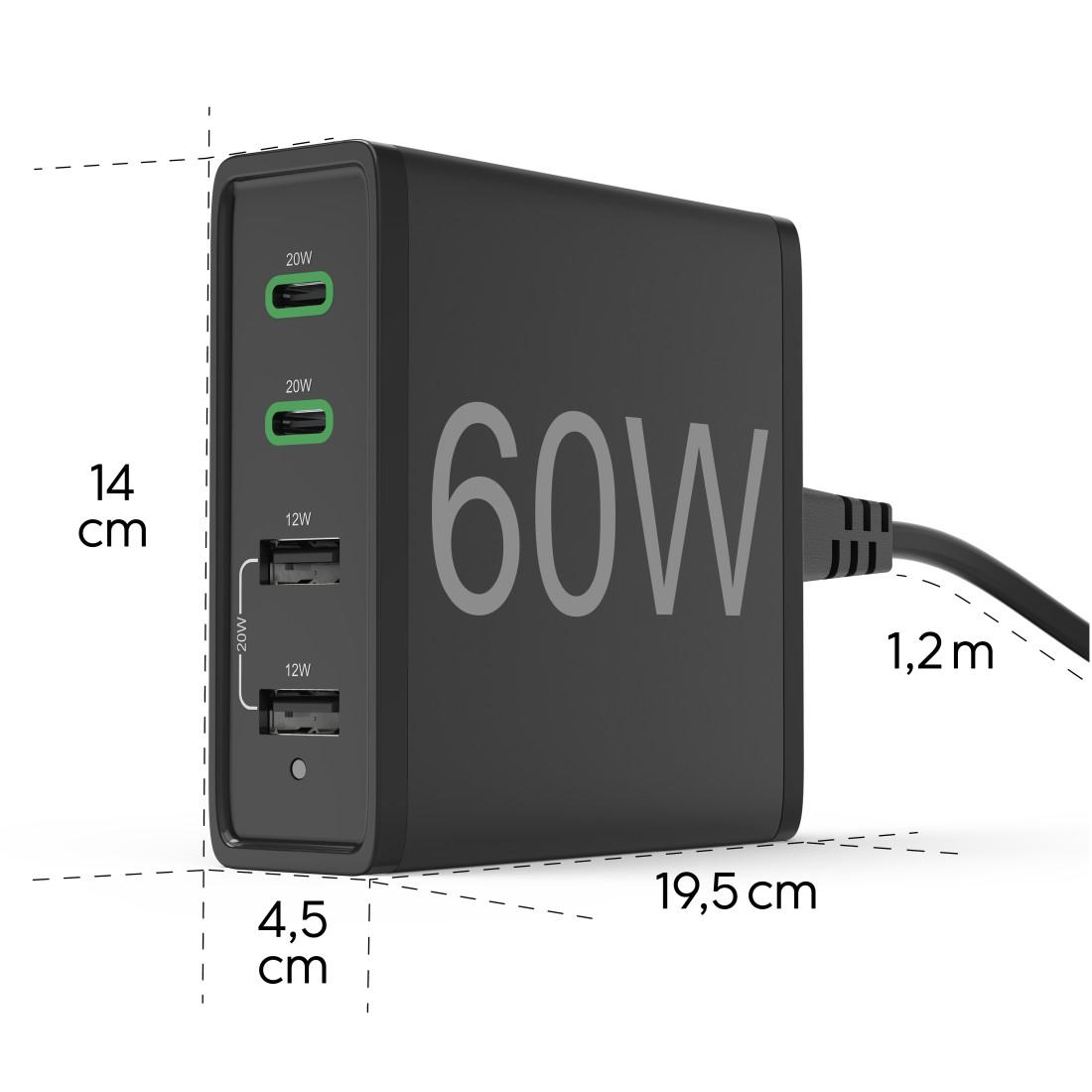 HAMA Зарядна станция 4 порта, 60W, 2 x USB-C, 2 x USB-A, PD, Fast Charge 14