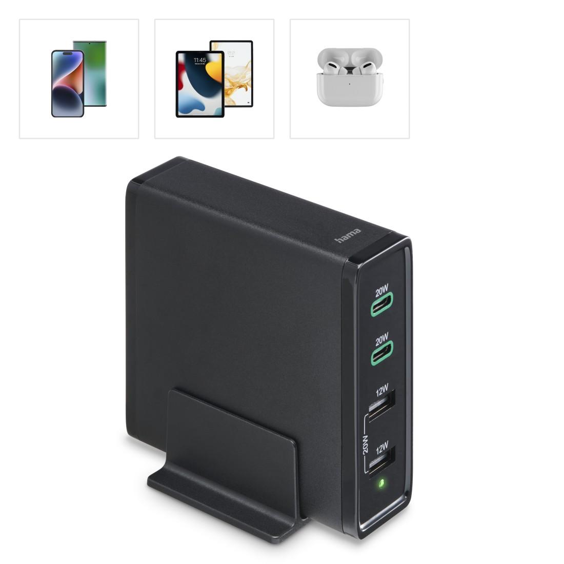 HAMA Зарядна станция 4 порта, 60W, 2 x USB-C, 2 x USB-A, PD, Fast Charge 16
