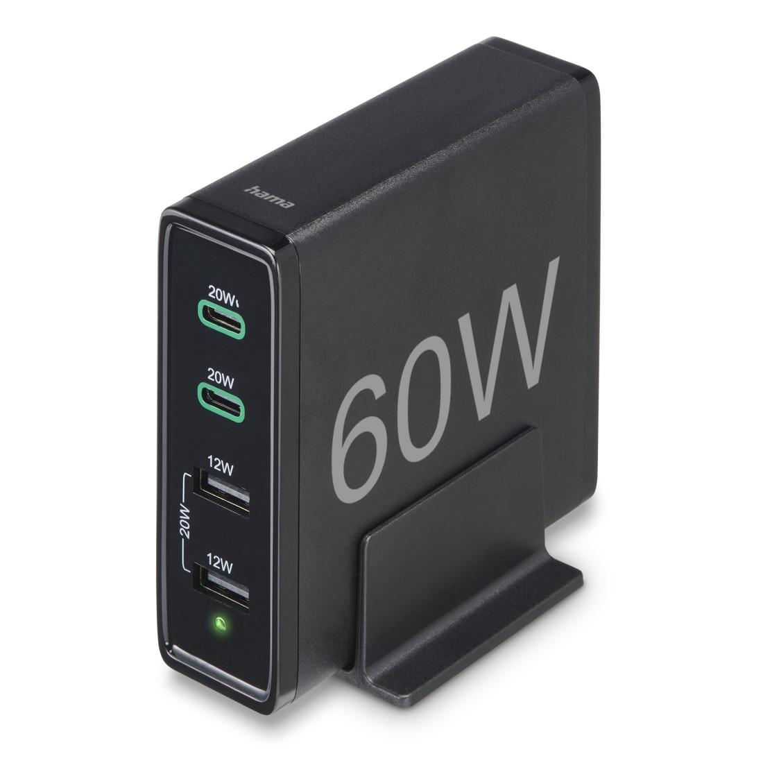 HAMA Зарядна станция 4 порта, 60W, 2 x USB-C, 2 x USB-A, PD, Fast Charge 6