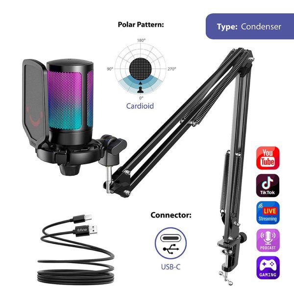 Микрофон със стойка FIFINE A6T RGB - Black 6