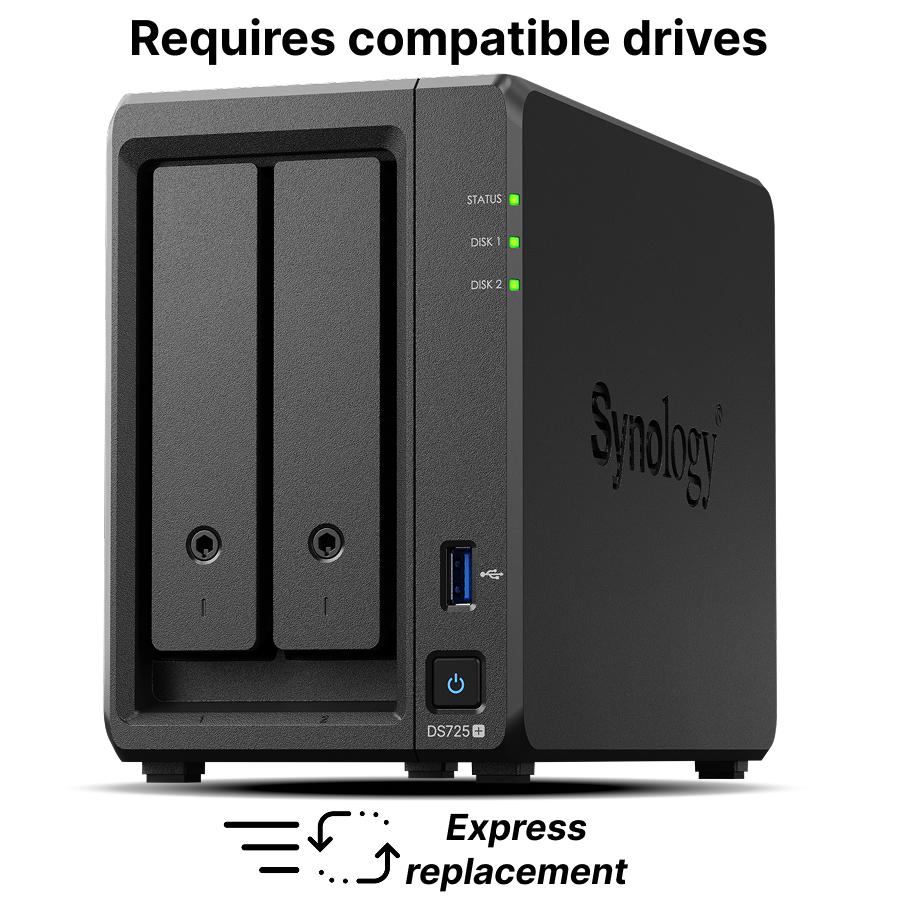Мрежов сторидж NAS Synology DS725+, за 2 диска 3.5"/2.5", 2 x M.2 NVMe 1