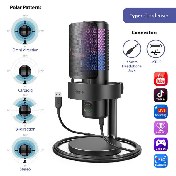 Настолен микрофон FIFINE A9 RGB 4 Polar Patterns- Black 8