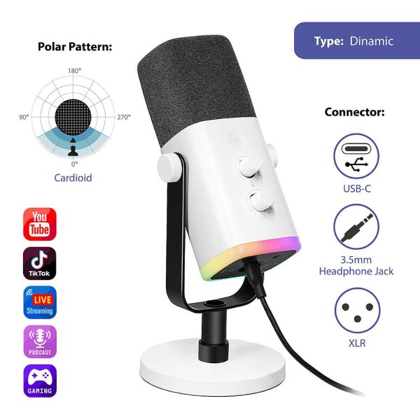 Настолен микрофон FIFINE AM8 Dynamic RGB XLR/USB - White 4