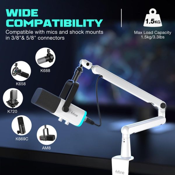 Стойка за микрофон FIFINE BM88 White High End Boom Arm Stand 5