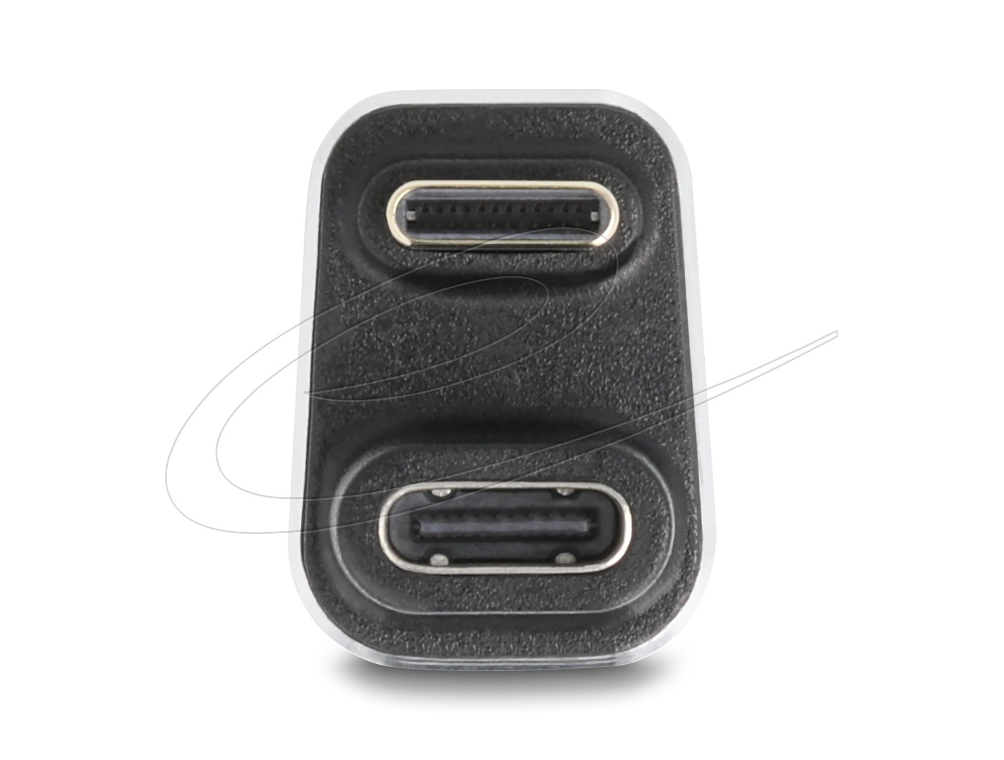 Delock Адаптер USB-C мъжко към женско USB-C, под 180° , 40 Gbps PD 3.1 240 W , U-образен 8K 60 Hz metal 2