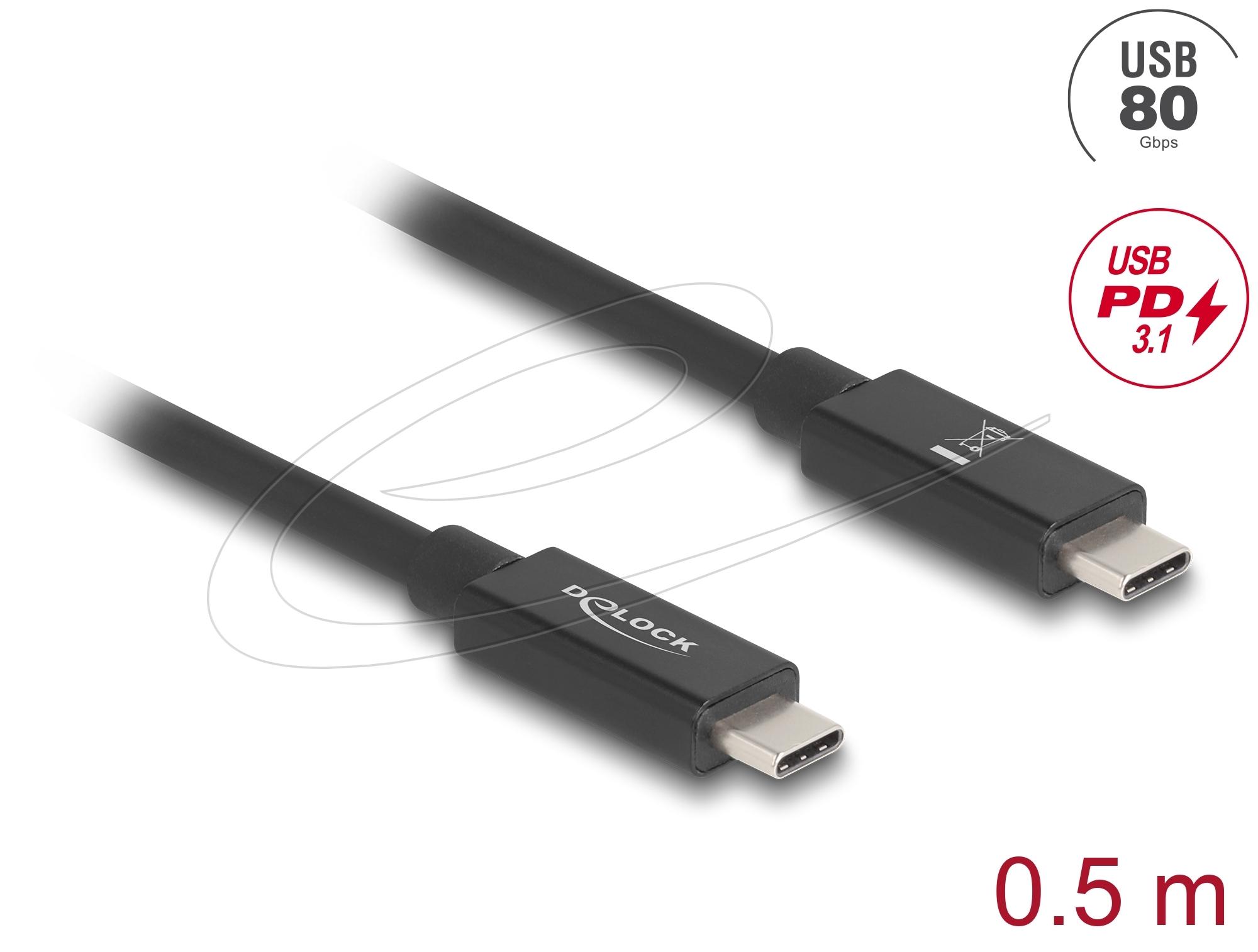 Delock Кабел E-Marker USB-C, 80 Gbps, 16K 60 Hz, PD 3.1 240 W, 0.5 m, черен 2