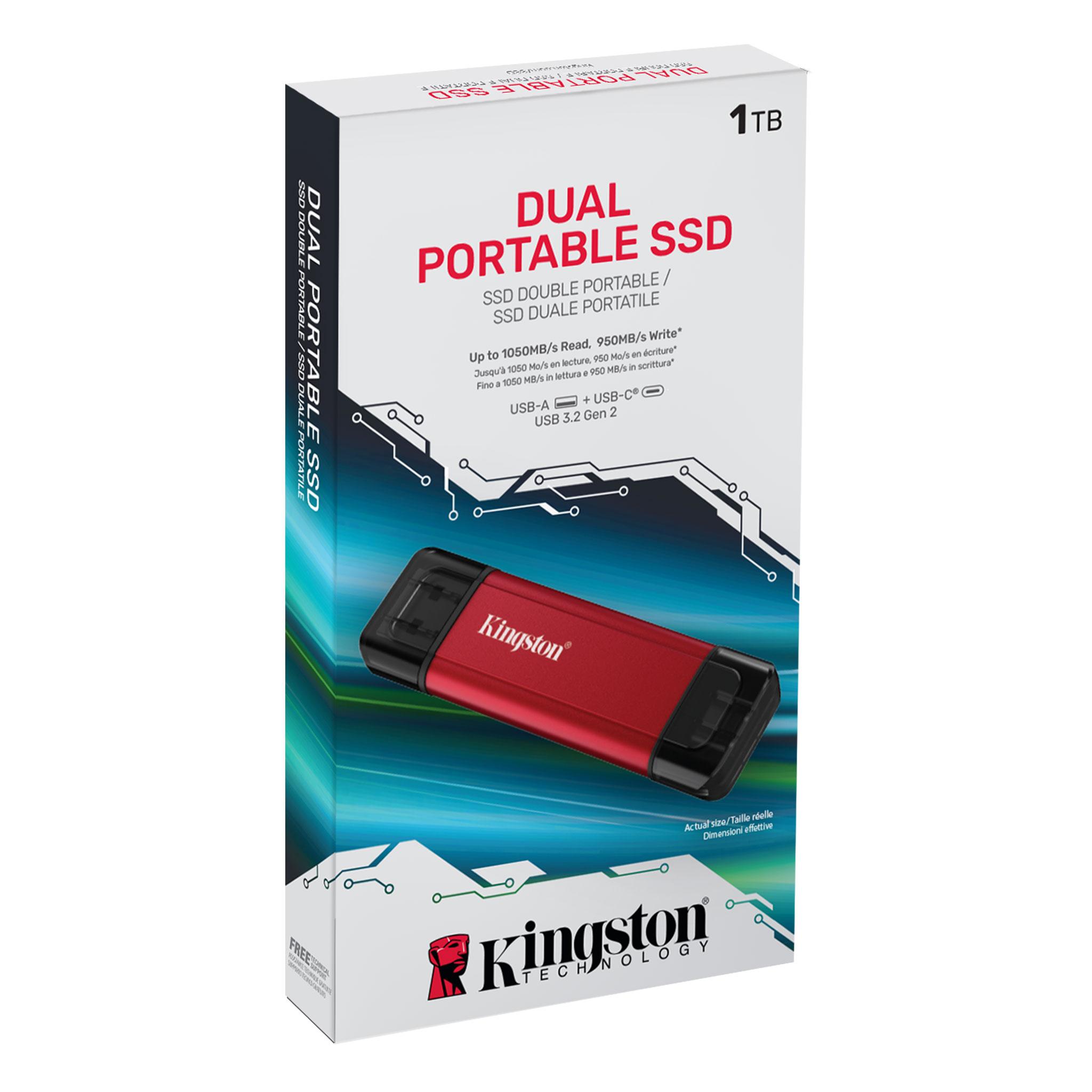 Флаш памет Kingston Dual USB-A/C Portable SSD 1TB - Black/Red 4