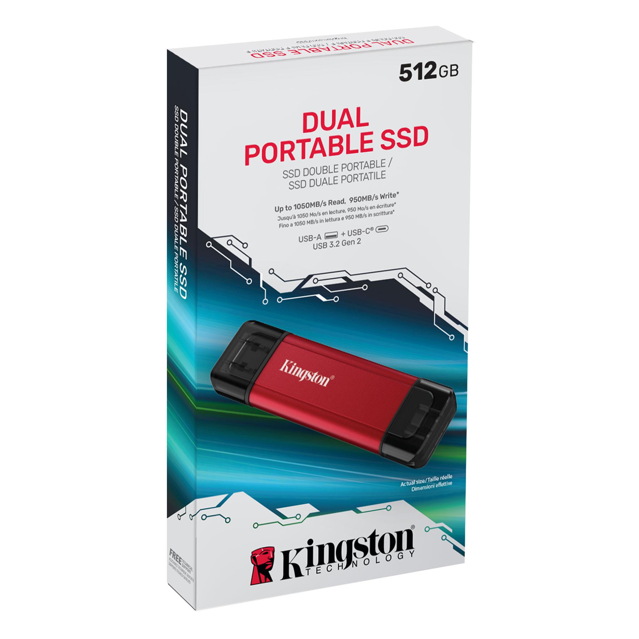 Флаш памет Kingston Dual USB-A/C Portable SSD 512GB - Black/Red 4