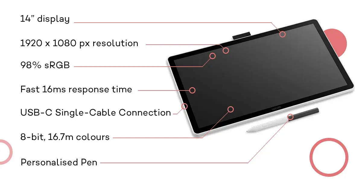 WACOM Графичен дисплей таблет One pen display 14.0" 9
