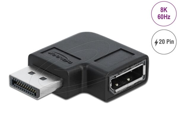 Адаптер Delock 90° DisplayPort 1.4 , 20 pin мъжко (male) към DisplayPort 1.4 20 pin женско (female), 8К 7680 x 4320 @ 60 Hz with DSC support 1