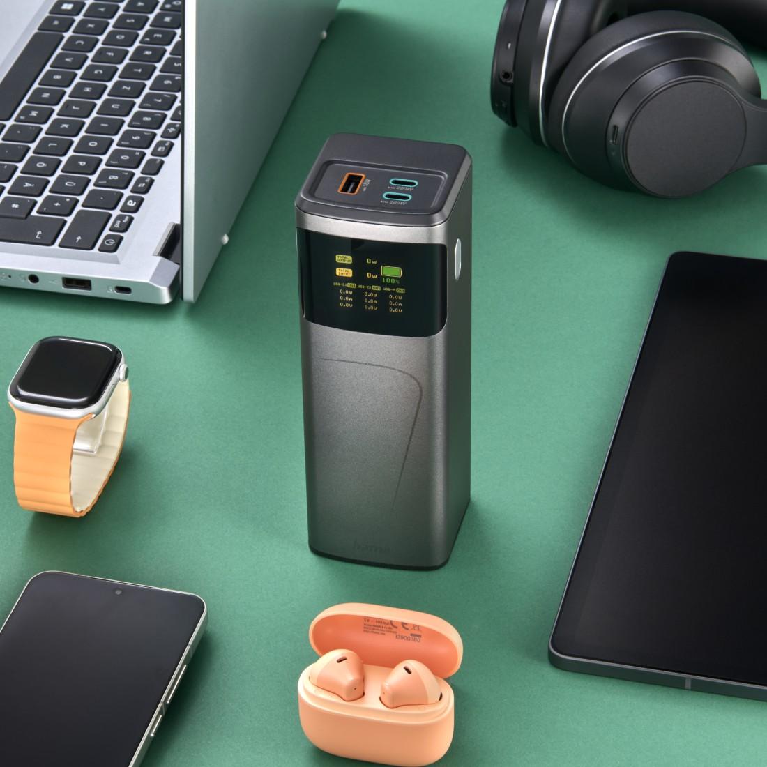 HAMA Външна батерия „High Power“, 200 W, 24000 mAh, 2x USB-C, USB-A, бързо зареждане 23