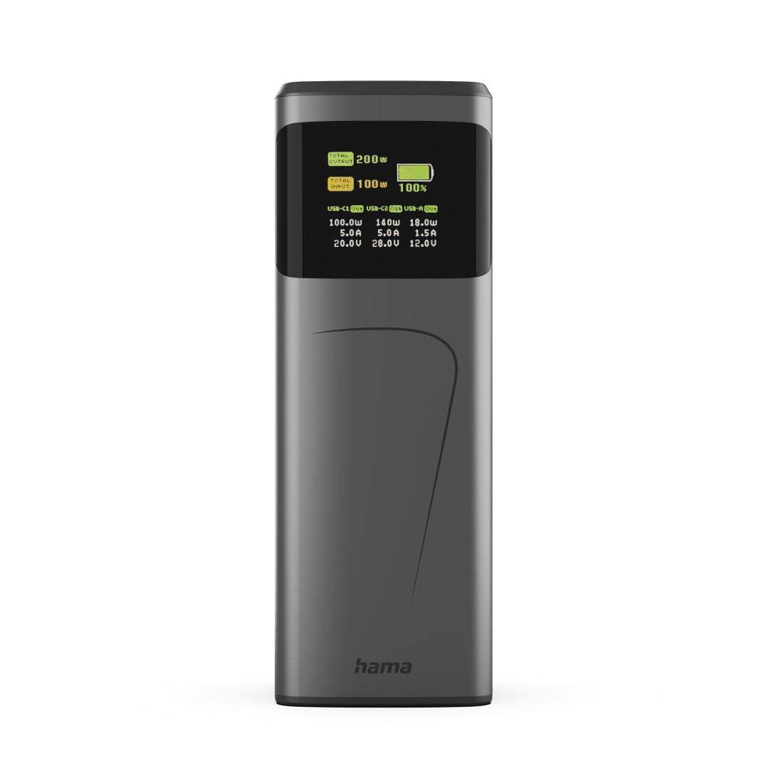 HAMA Външна батерия „High Power“, 200 W, 24000 mAh, 2x USB-C, USB-A, бързо зареждане 3