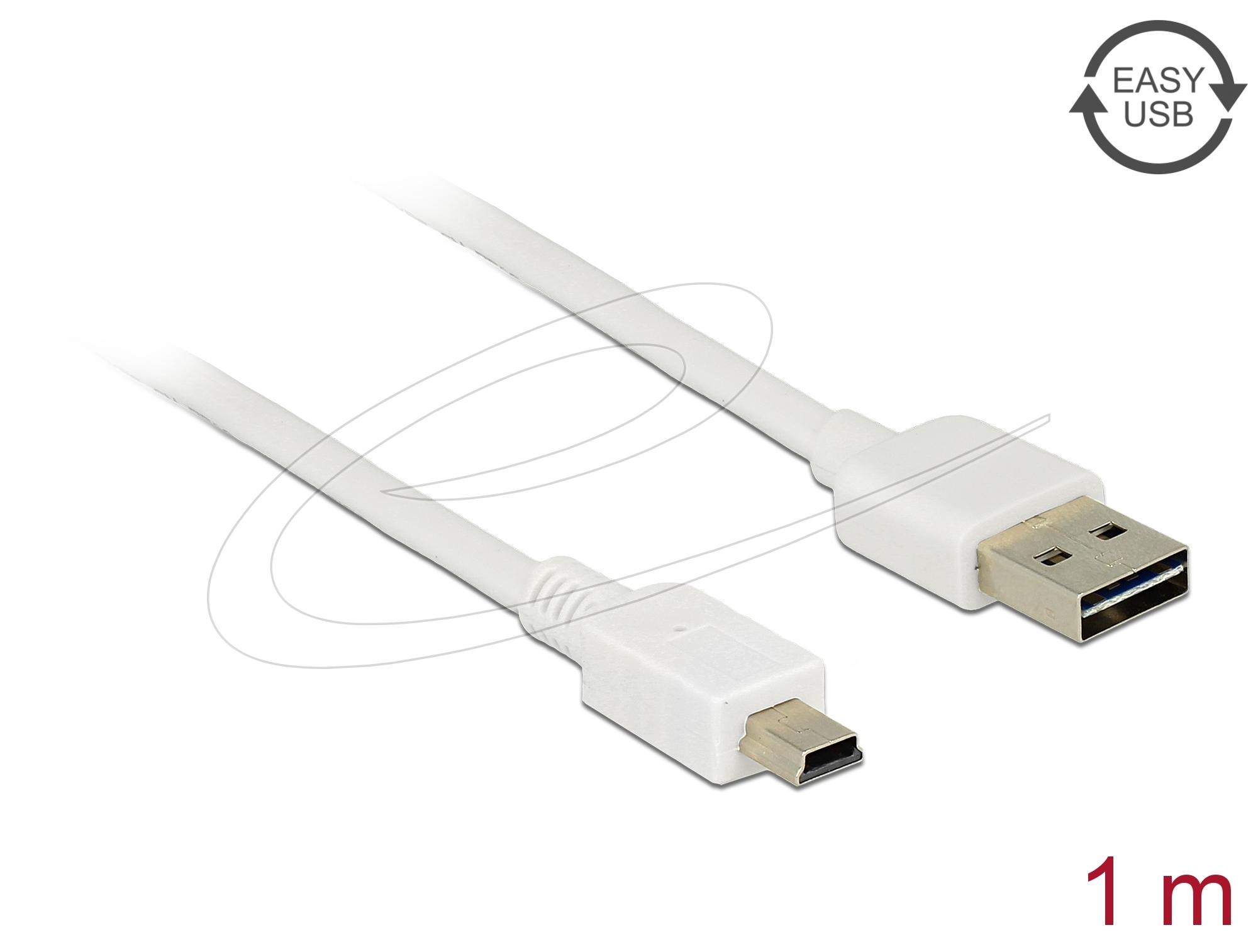 Кабел Delock EASY-USB-A 2.0 мъжко към USB Mini-B мъжко, 1m , бял 2