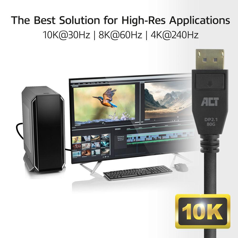 ACT Кабел Display port 2.1 мъжко - HDMI-A мъжко, 3м, черен, булк опаковка 5