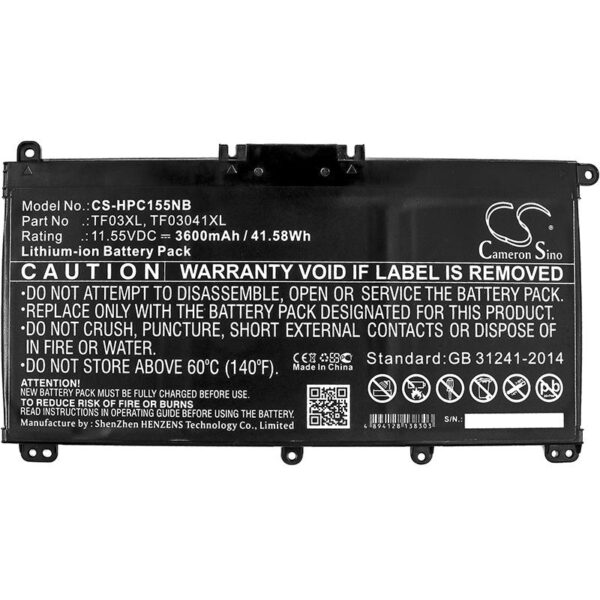 Батерия за лаптоп HP 14-bp002TU, PAVILION 15-CC709TX, Pavilion 15-CC007NT, TF03XL TPN-Q188 LiiON 11.55V 3600 mAh CAMERON SINO 1