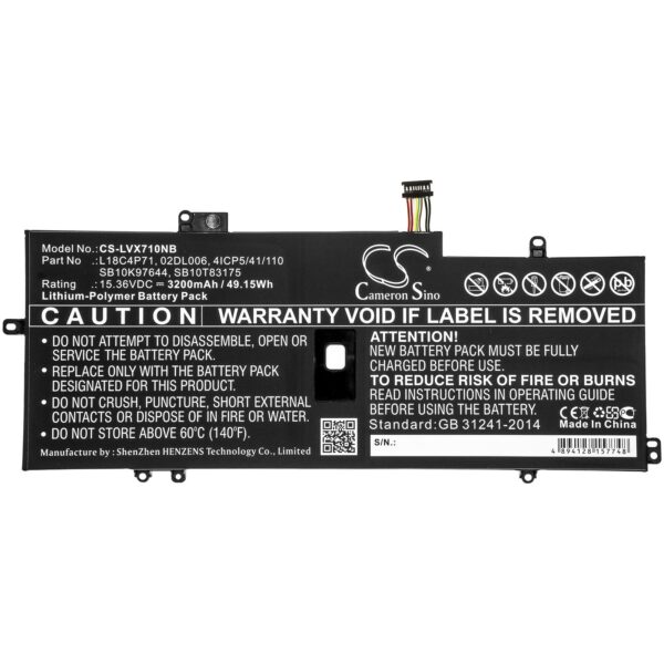 Батерия за лаптоп LENOVO ThinkPad X1 Carbon 2019, Thinkpad X1 Yoga Gen 5-20ub0000ya, L18C4P71 LiPo 15.36V 3200mAh CAMERON SINO 1
