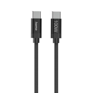 Hama Кабел за зареждане, "Fabric", USB-C - USB-C, 100 W, 1.5 m, Nylon, black 1