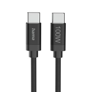 Hama Кабел за зареждане, "Fabric", USB-C - USB-C, 100 W, 3 m, Nylon, black 1