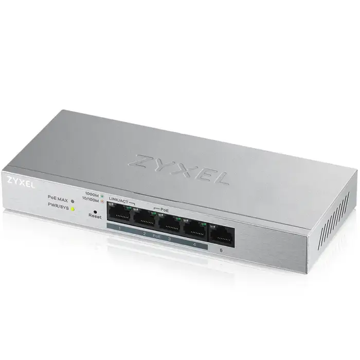 Суич ZyXEL GS-1200-5HPV3, 5-портов, Gigabit, PoE, Web Managed 1