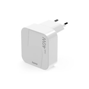 HAMA Бързо мини зарядно GaN, 2 x USB-C, PD, 40 W, сгъващ се адаптер, бял 1