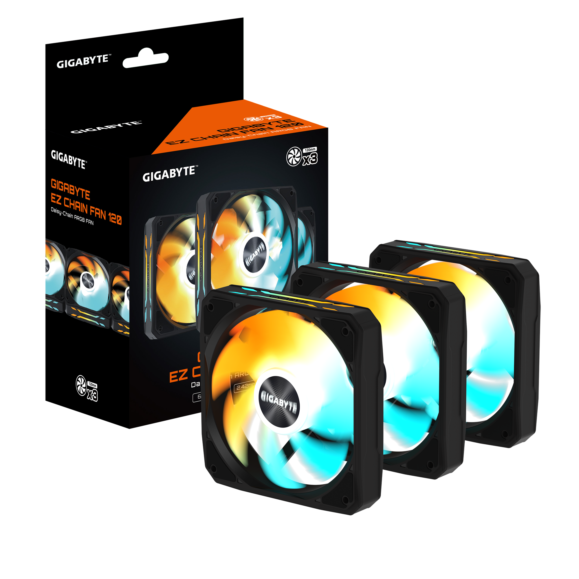 Комплект вентилатори 3-Pack GIGABYTE AORUS EZ CHAIN FAN 120, 120x120x25mm ARGB 7