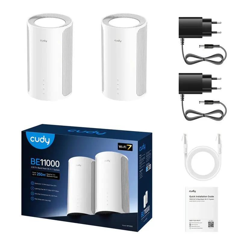 Безжична MESH система Cudy M11000 BE11000 Tri-Band 2.4/5/6Ghz 688 - 5765 Mbps - 2 Броя 4