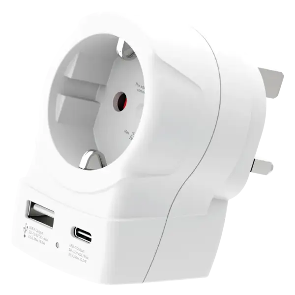 Skross универсален адаптер Europe to UK + 1 x USB A/C порт, 20W 1500283E 1